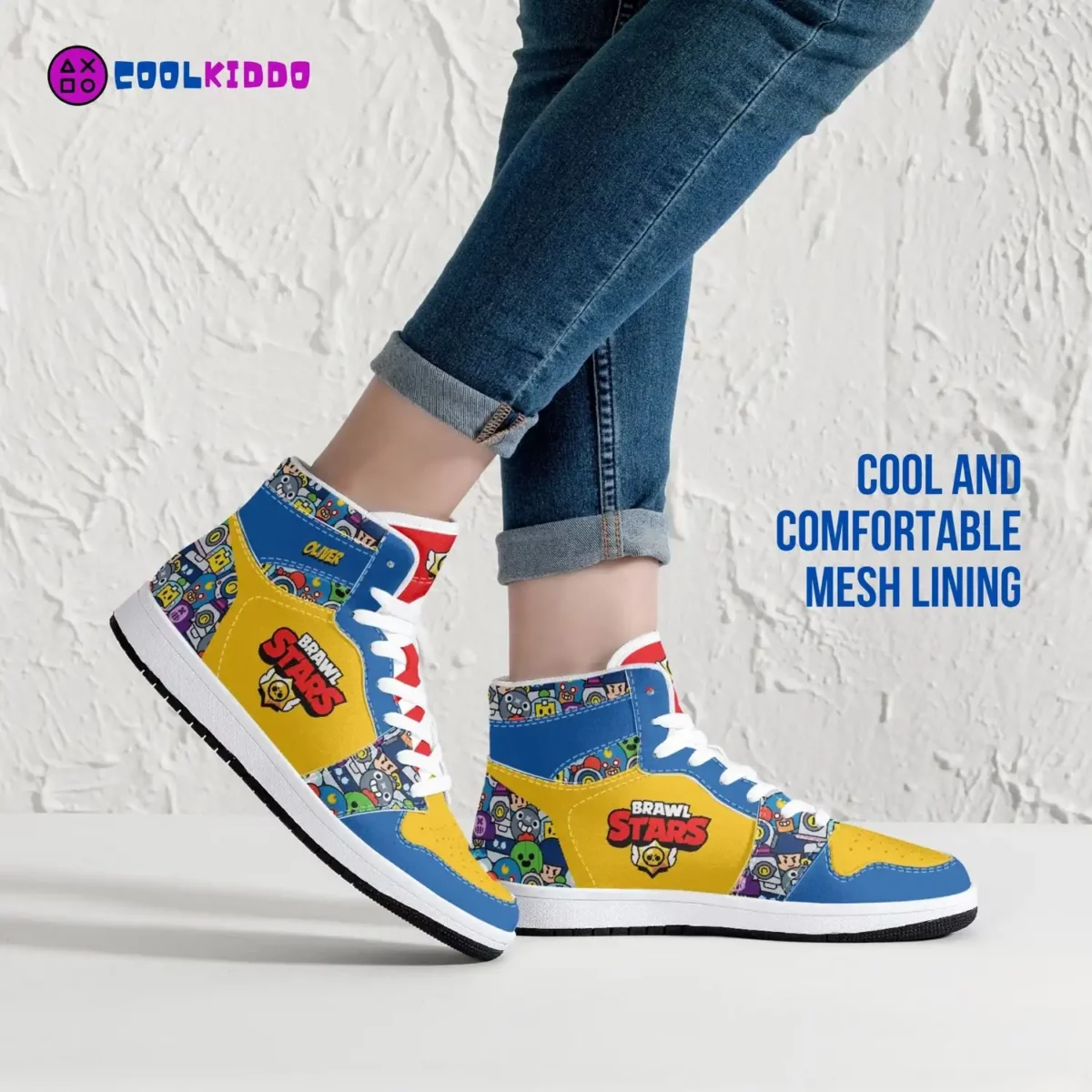 Custom Brawl Stars Videogame High-Top Vegan Leather | Adult/Youth Casual Sneakers | Optional Personalization Cool Kiddo 16