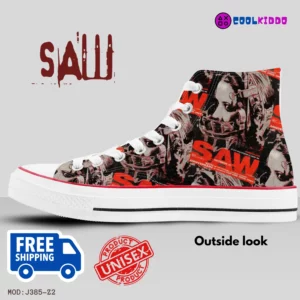 Custom SAW Saga High-Top Canvas Sneakers, Jigsaw Movies Inspired Casual Shoes for Youth/Adults Cool Kiddo 10