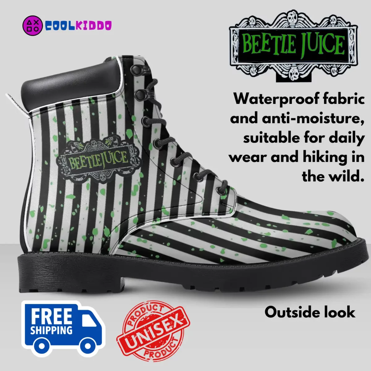 Beetlejuice Movie Inspired Casual Leather Boots Unisex | Cosplay & Halloween Design for Youth/Adults by Cool Kiddo Cool Kiddo 16