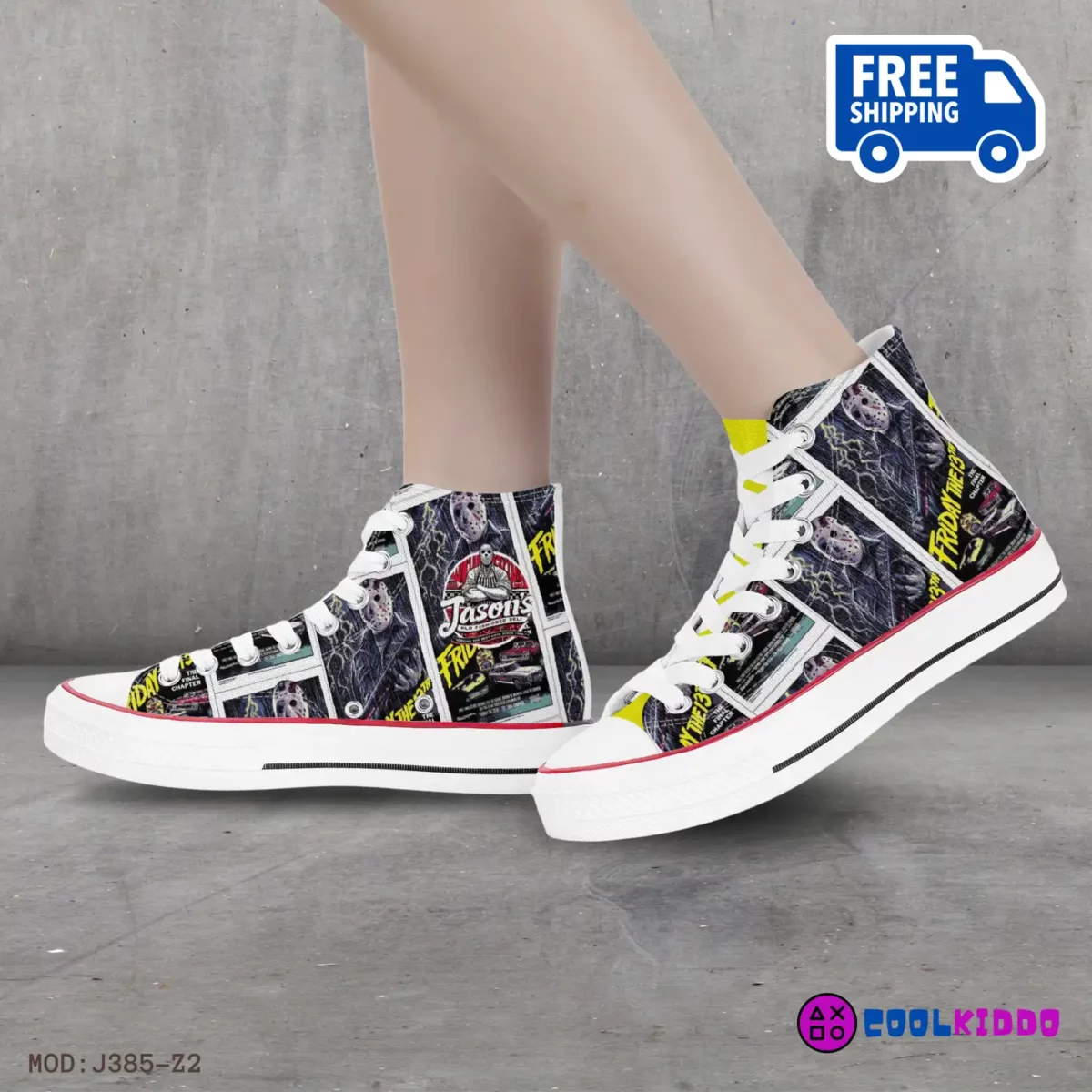 Custom Friday the 13th High-Top Canvas Sneakers, 80s Movies Inspired Casual Shoes for Youth/Adults Cool Kiddo 18