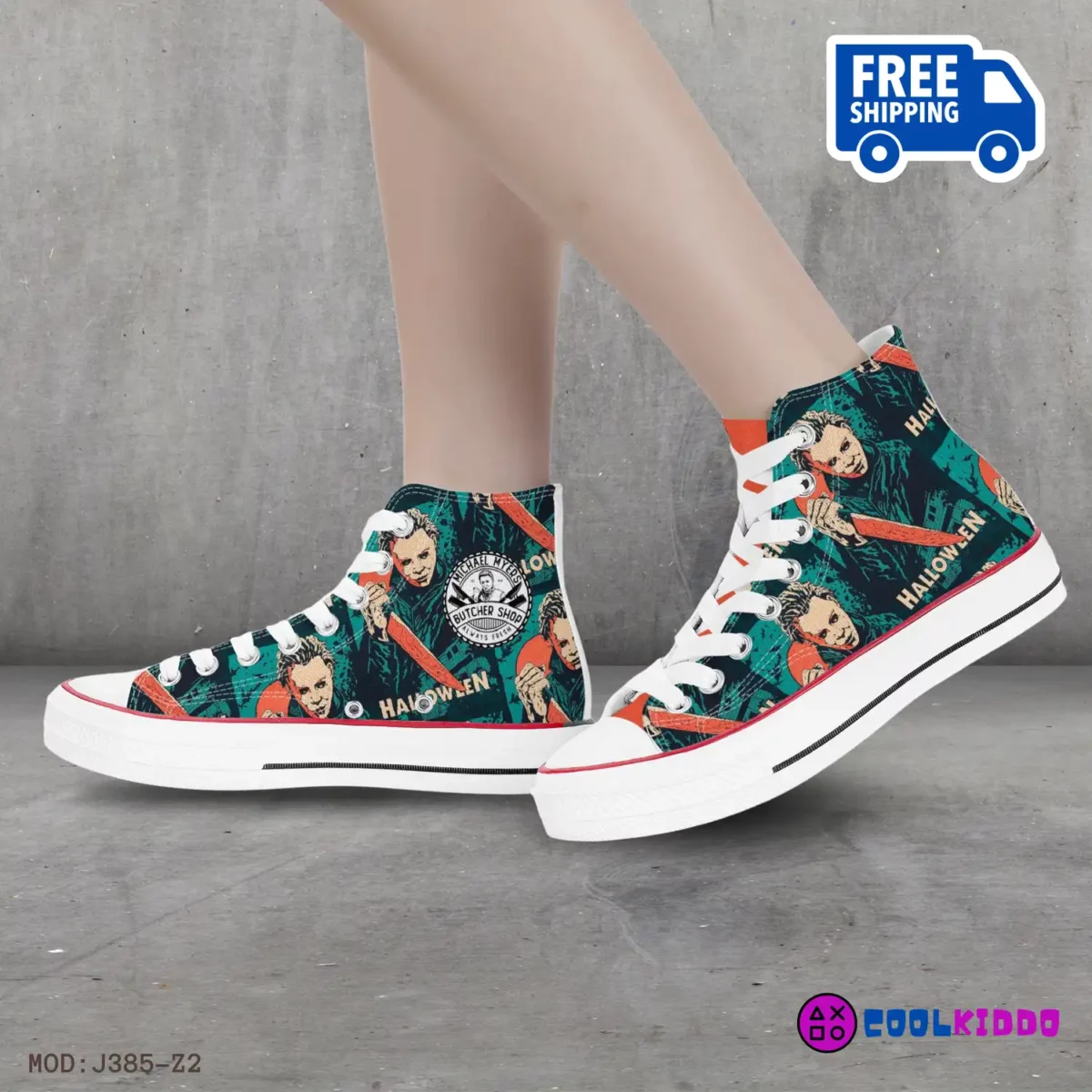 Custom Halloween Saga High-Top Canvas Sneakers, 80s Movies Inspired Casual Shoes for Youth/Adults Cool Kiddo 20