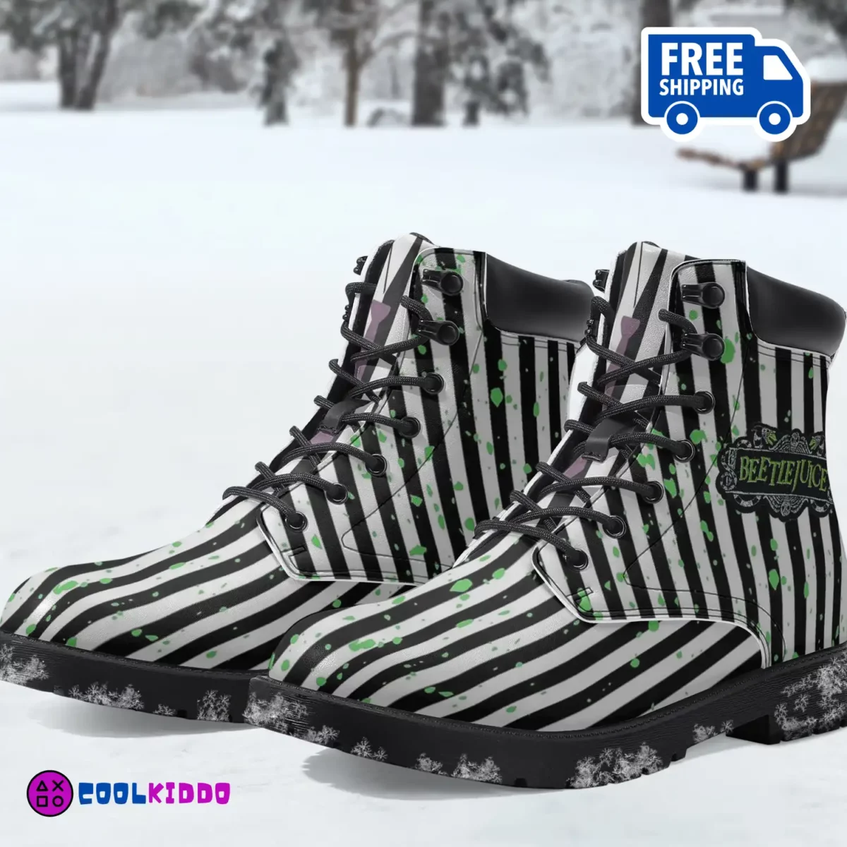 Beetlejuice Movie Inspired Casual Leather Boots Unisex | Cosplay & Halloween Design for Youth/Adults by Cool Kiddo Cool Kiddo 18