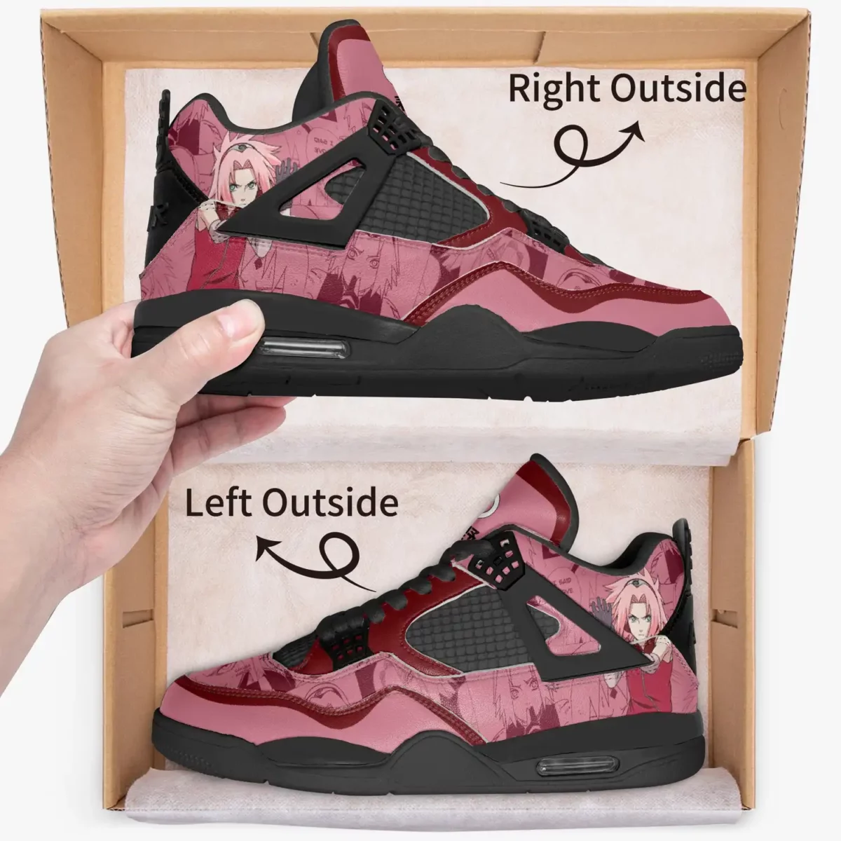 Sakura Haruno High-Top Black Sole Sneakers: Naruto Shippuden Basketball Kicks | Akatsuki Youth/Adult Sizes | Manga Shoes Design | Cool Kiddo Collection Cool Kiddo 12