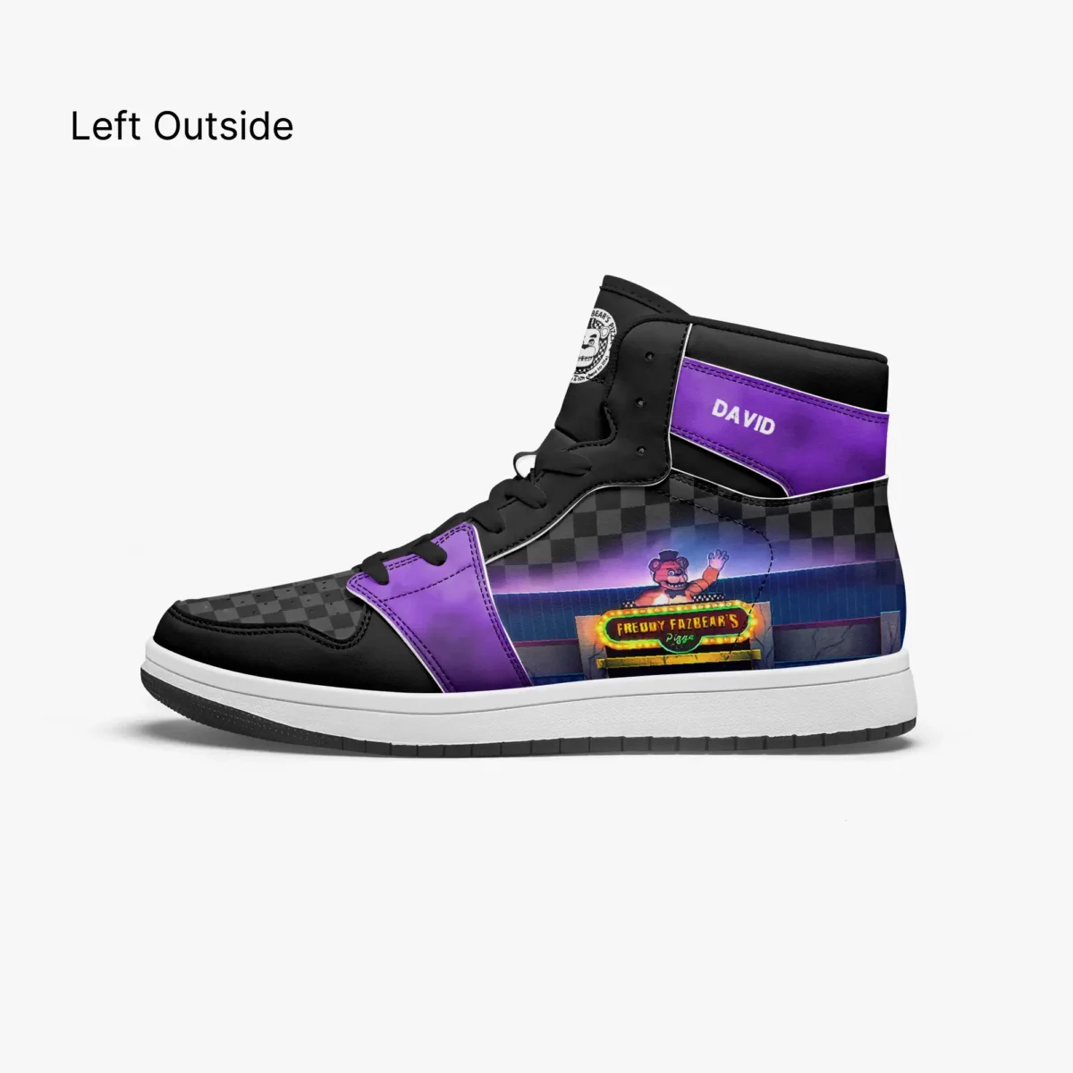 Personalized Five Nights at Freddy’s | Fazbear Character | FNAF High-Top Leather Black and Purple Adult Shoes