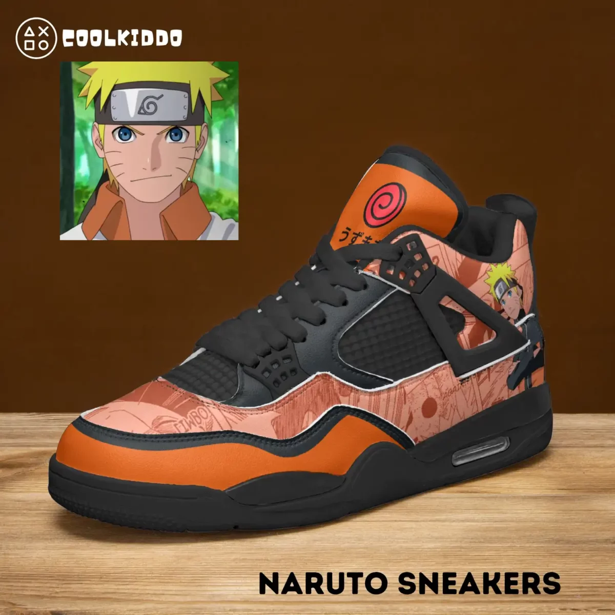 Naruto Uzumaki High-Top Black Sole Sneakers: Naruto Shippuden Basketball Kicks | Akatsuki Youth/Adult Sizes | Manga Shoes Design | Cool Kiddo Collection Cool Kiddo 10