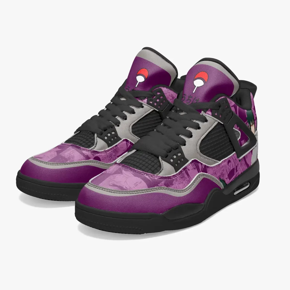 Sasuke Uchiha High-Top Black Sole Sneakers: Naruto Shippuden Basketball Kicks | Akatsuki Youth/Adult Sizes | Manga Shoes Design | Cool Kiddo Collection Cool Kiddo 18