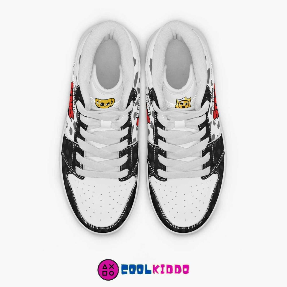 Brawl Stars High-Top Kids/Youth Sneakers | Black and White Leather Print Shoes by Cool Kiddo Cool Kiddo 18