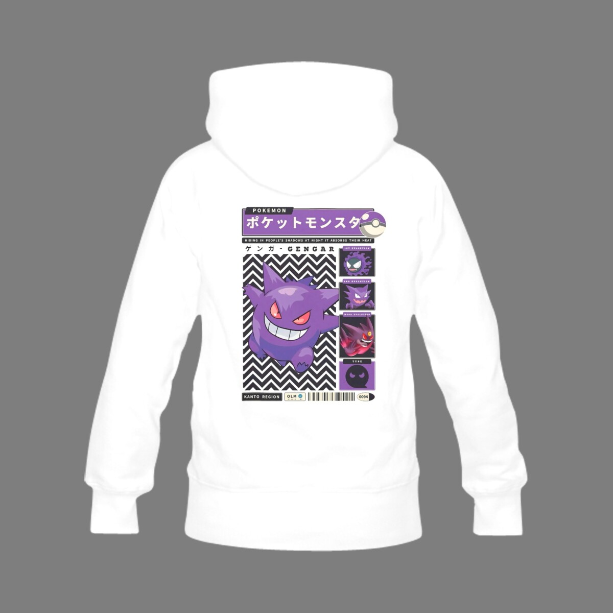 Gengar Unisex Pullover Hoodie | Anime Manga Style | Heavy Cotton Fabric | Pokémon Character | Black, White, Gray, Blue Cool Kiddo 22