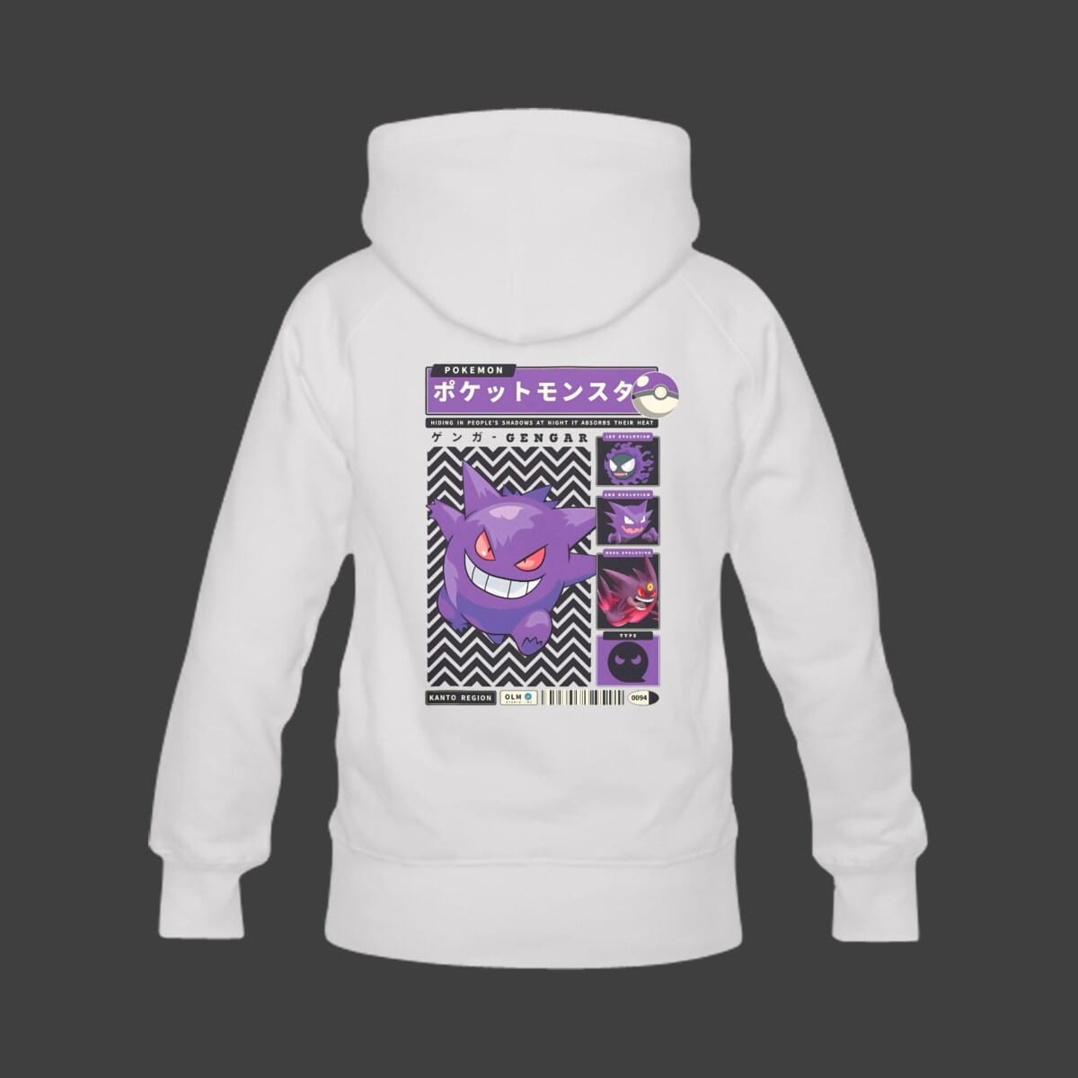 Gengar Unisex Pullover Hoodie | Anime Manga Style | Heavy Cotton Fabric | Pokémon Character | Black, White, Gray, Blue Cool Kiddo 20