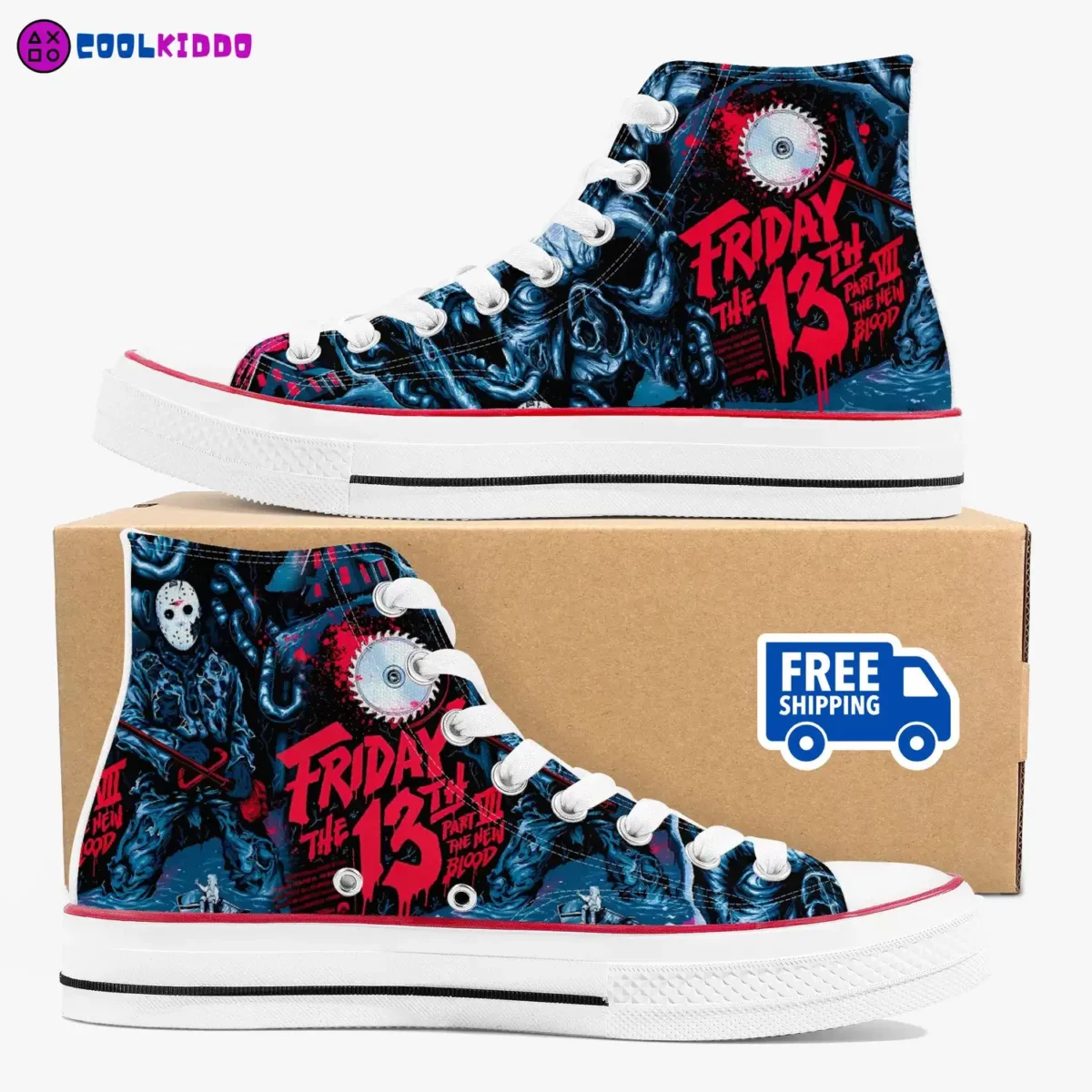 Custom Friday the 13th Canvas High-Top Sneakers | Horror Movie Jason Print Shoes Cool Kiddo 10