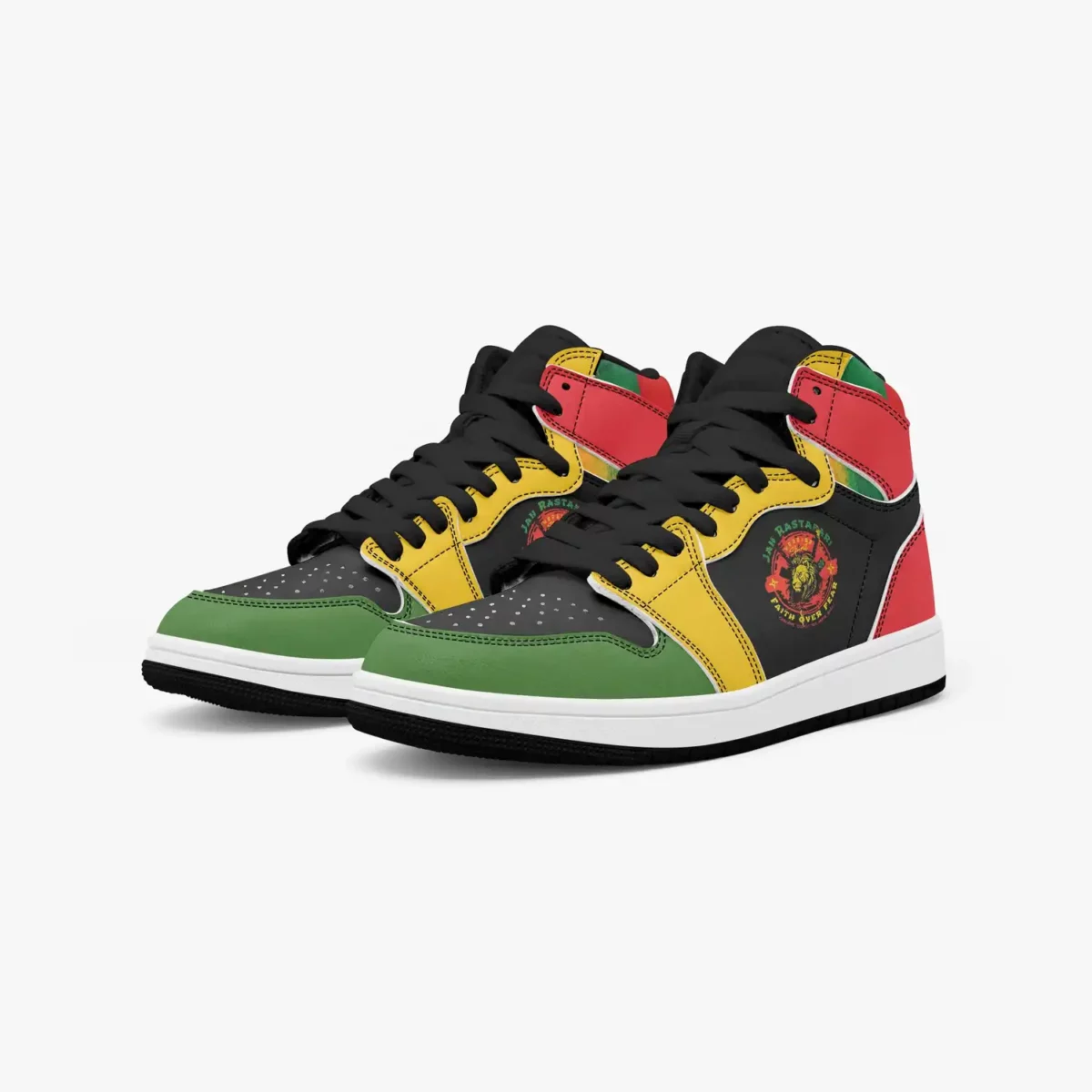 Rastafari AJ1 Black and Mother Earth Colors High-Tops Leather Sneakers For Youth/Adults Cool Kiddo 10