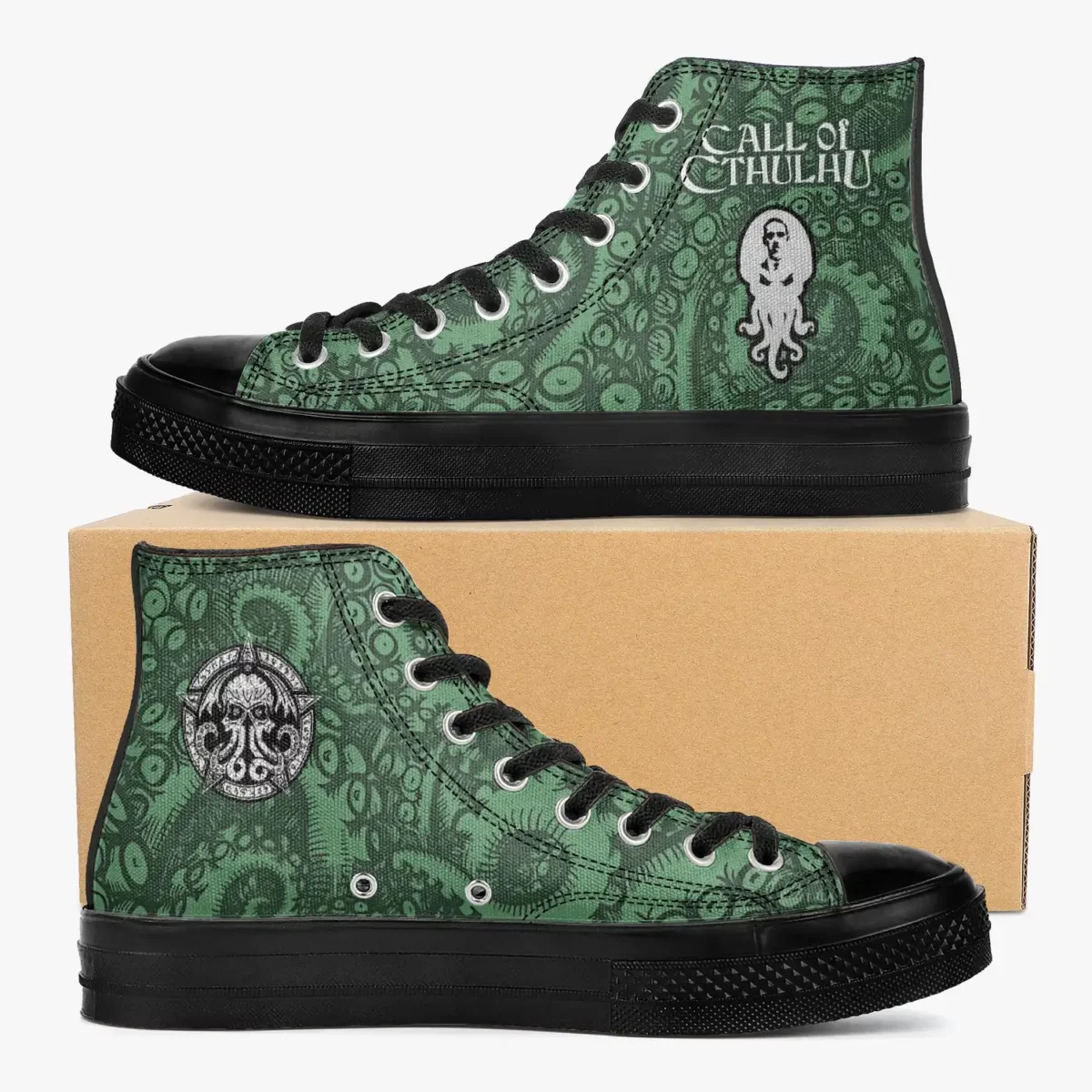 Custom Cthulhu Character Inspired High-Top Canvas Shoes for Adult/Youth – Printed H.P. Lovecraft Sneakers, Casual Footwear Cool Kiddo 10