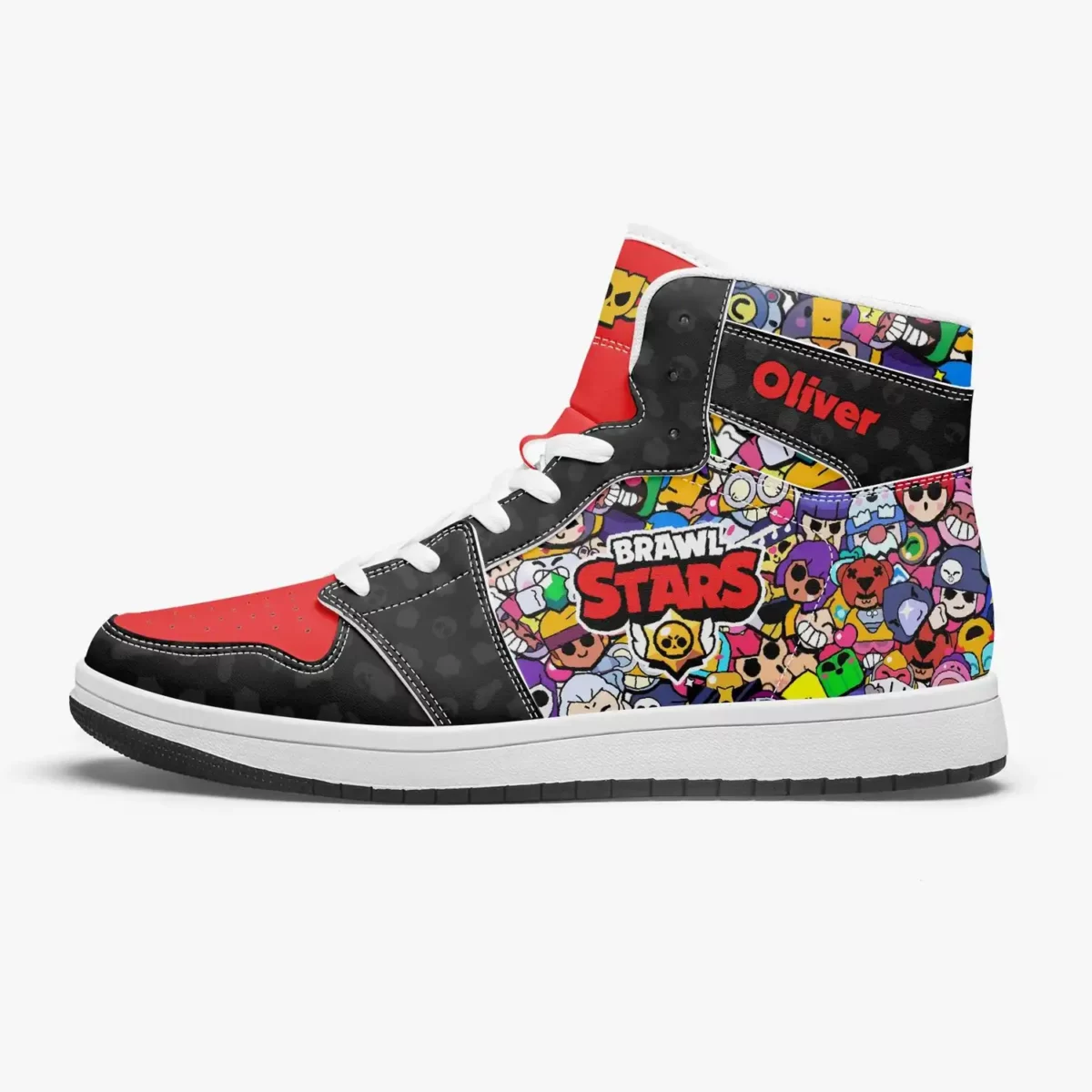 Custom Brawl Stars Videogame Black and Red High-Top Leather Shoes | Adult/Youth Casual Sneakers Cool Kiddo 10