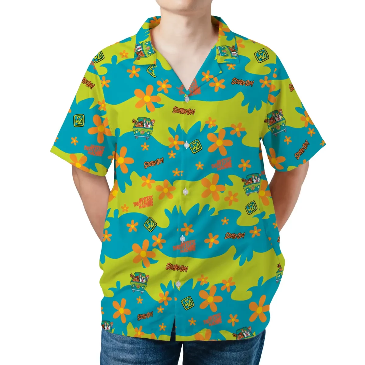 Scooby Doo Button Up Pocket Shirt. Mystery Machine Characters Gift for Fans Cool Kiddo 12