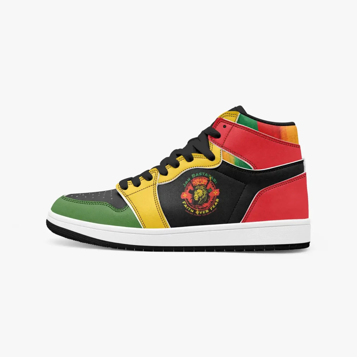 Rastafari AJ1 Black and Mother Earth Colors High-Tops Leather Sneakers For Youth/Adults Cool Kiddo 14