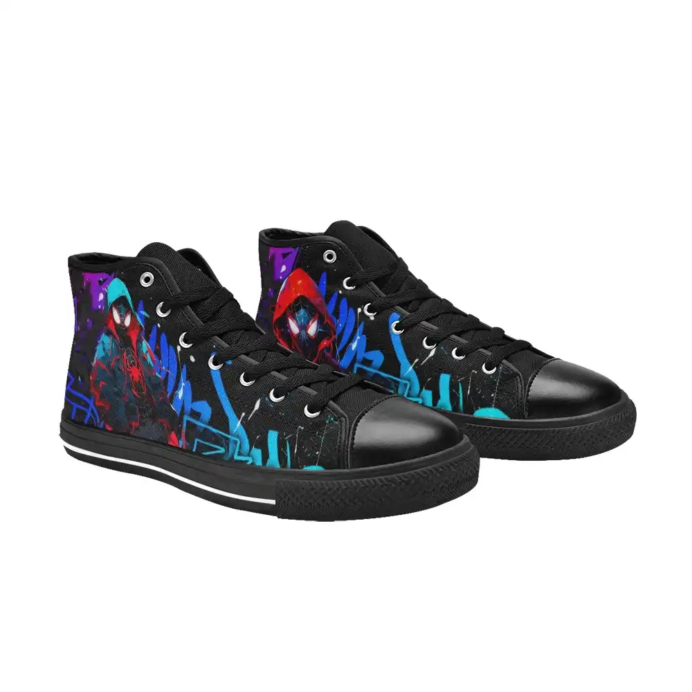 Miles Morales Spider Verse Movie Inspired High-Top Shoes Kids/Youth – Black Spiderman Sneakers Cool Kiddo 12