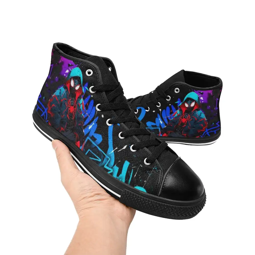 Miles Morales Spider Verse Movie Inspired High-Top Shoes Kids/Youth – Black Spiderman Sneakers Cool Kiddo 14