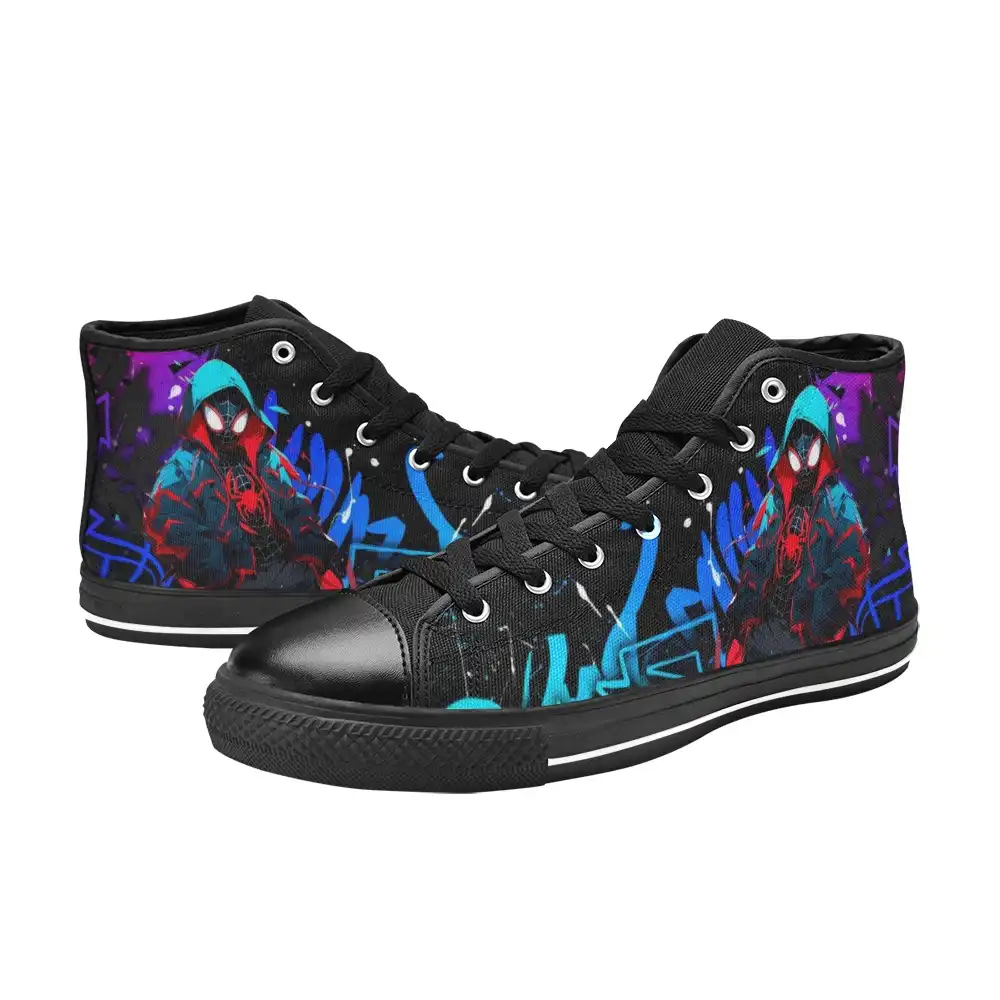 Miles Morales Spider Verse Movie Inspired High-Top Shoes Kids/Youth – Black Spiderman Sneakers Cool Kiddo 18