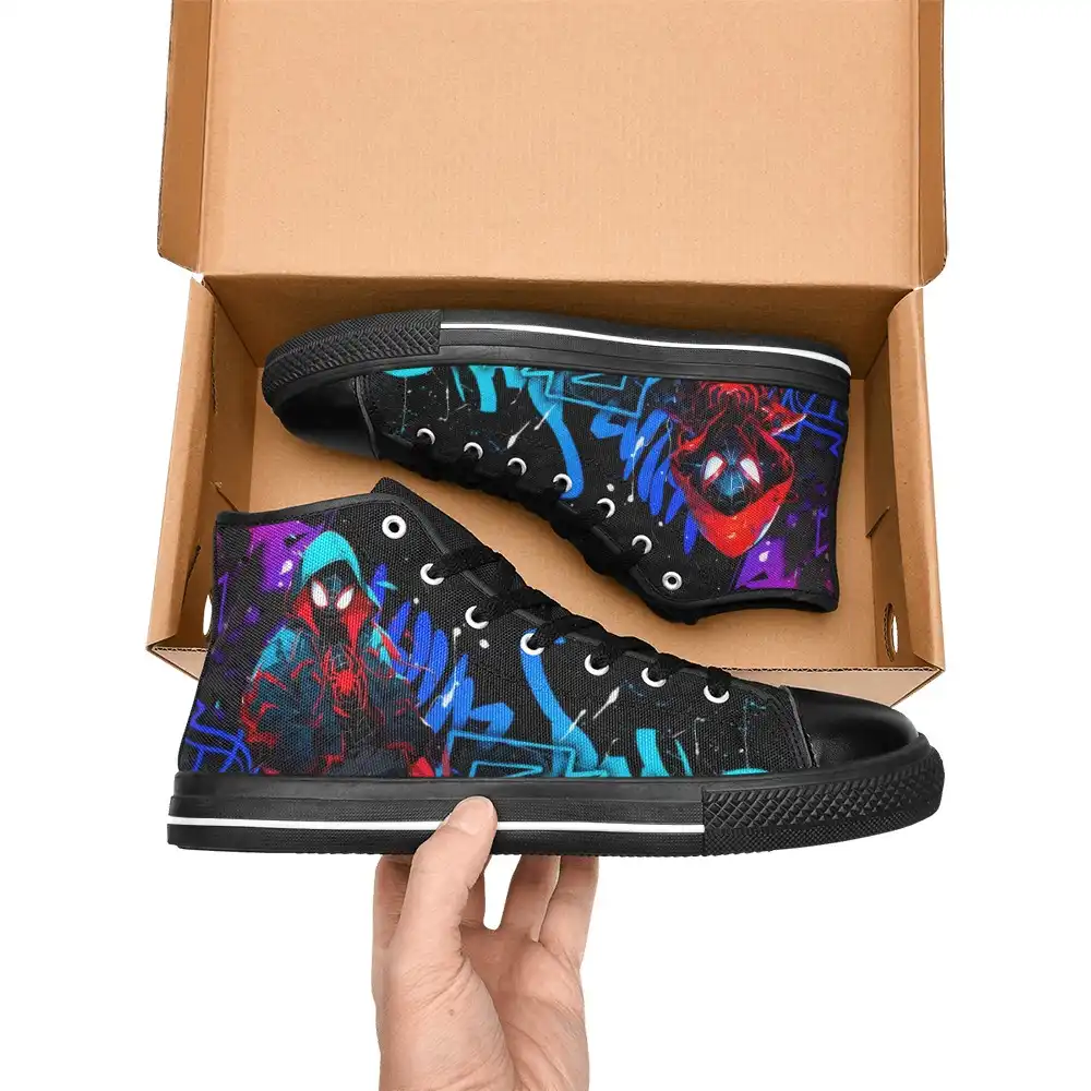 Miles Morales Spider Verse Movie Inspired High-Top Shoes Kids/Youth – Black Spiderman Sneakers Cool Kiddo 22