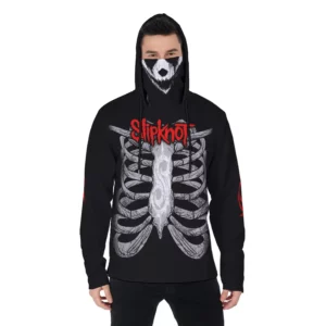 Custom Skeleton Graphic Slipknot Men’s Pullover Death Metal Black Hoodie with Mask Cool Kiddo