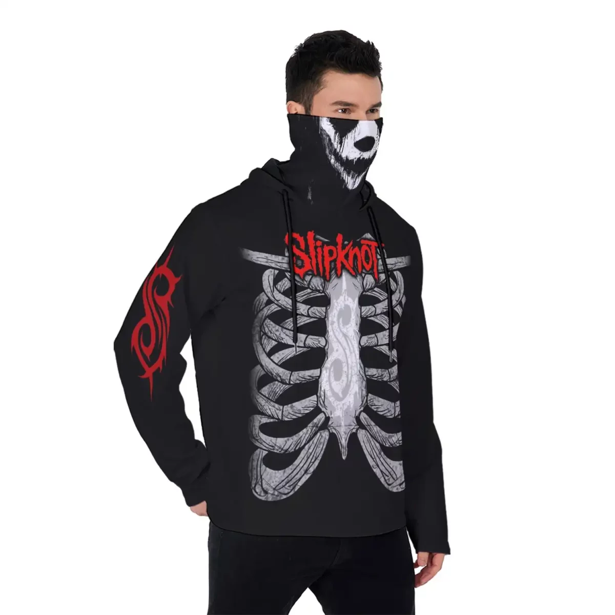 Custom Skeleton Graphic Slipknot Men’s Pullover Death Metal Black Hoodie with Mask Cool Kiddo 12