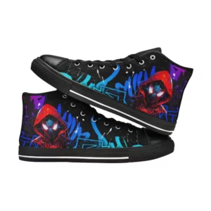 Miles Morales Spider Verse Movie Inspired High-Top Shoes Kids/Youth – Print Character – Black Spiderman Sneakers Cool Kiddo