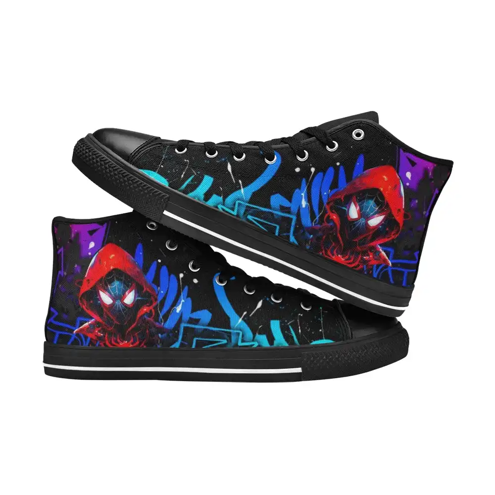 Miles Morales Spider Verse Movie Inspired High-Top Shoes Kids/Youth – Print Character – Black Spiderman Sneakers Cool Kiddo 10