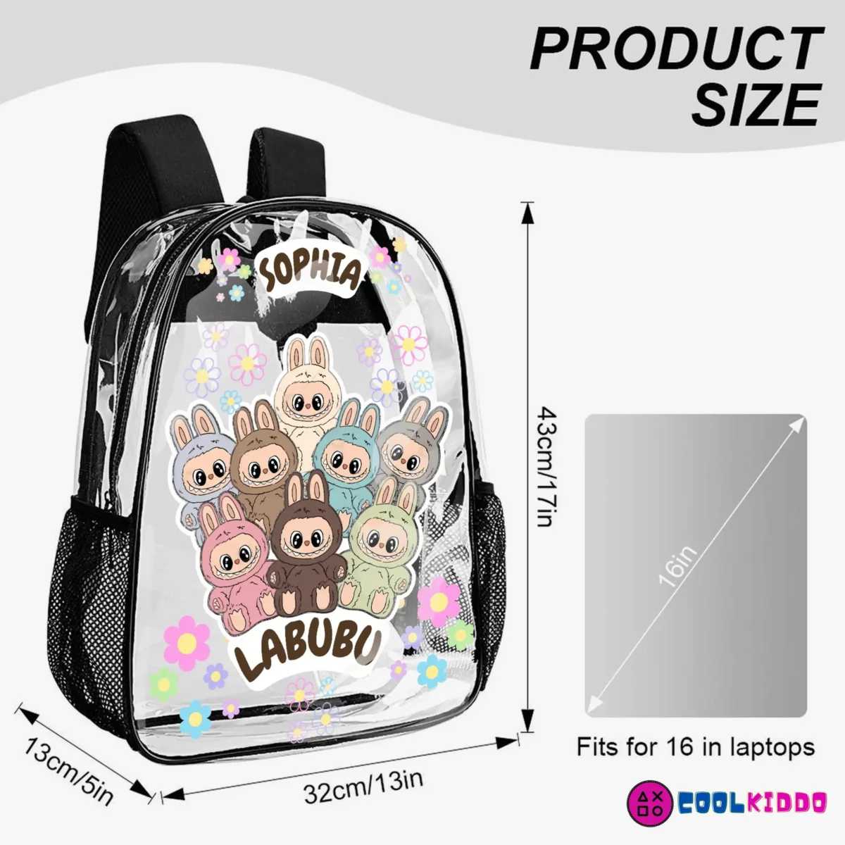 LABUBU "The Monsters" Transparent Backpack for School - 17" Clear Statement Piece
