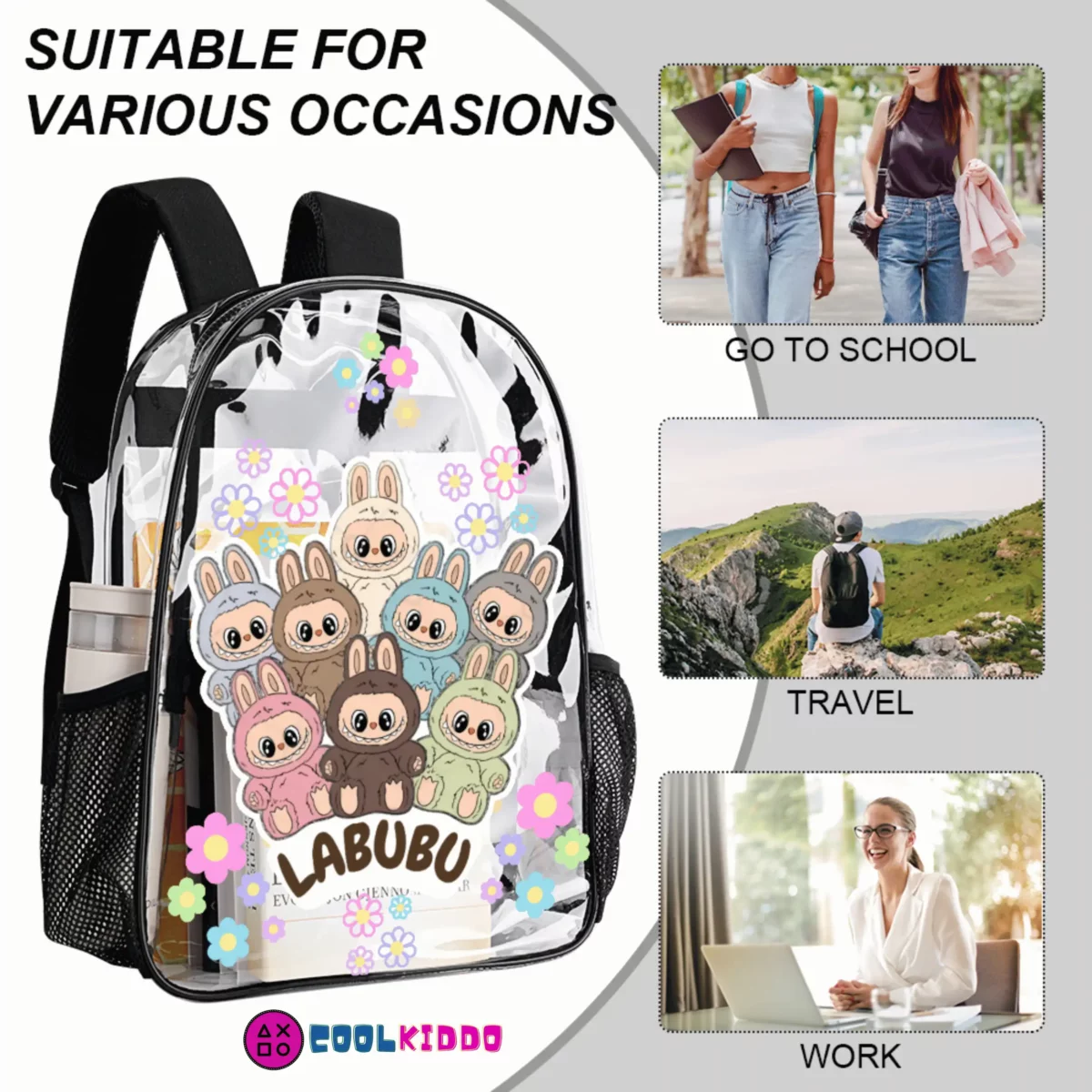 LABUBU "The Monsters" Transparent Backpack for School - 17" Clear Statement Piece