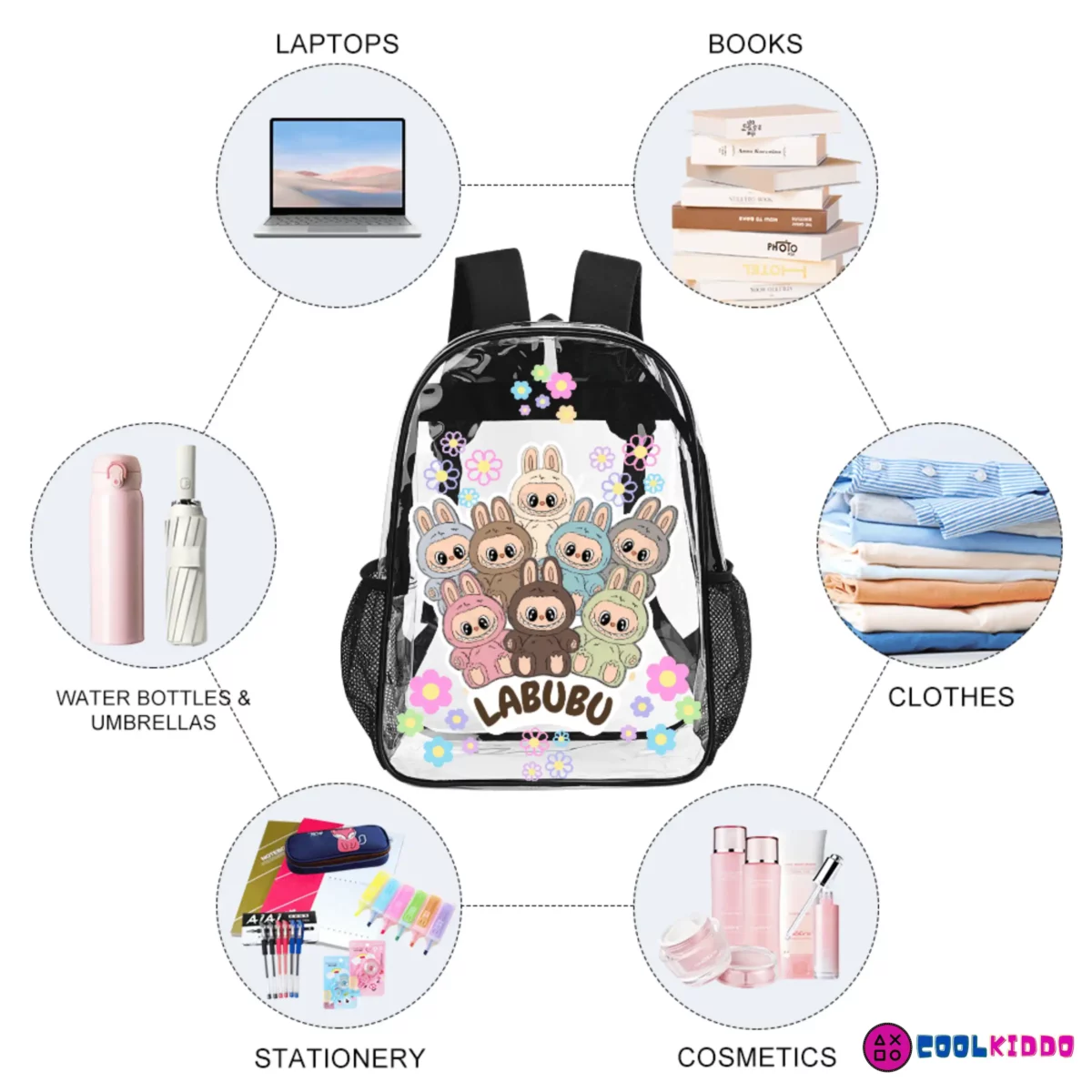 LABUBU "The Monsters" Transparent Backpack for School - 17" Clear Statement Piece