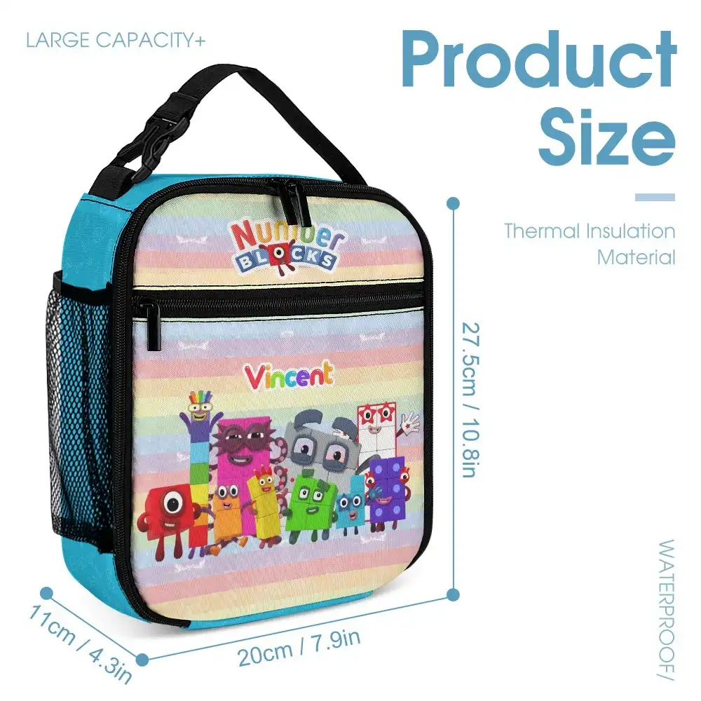 Number Blocks 3-Piece School Set – Backpack, Lunch Bag & Pencil Case (Blue)