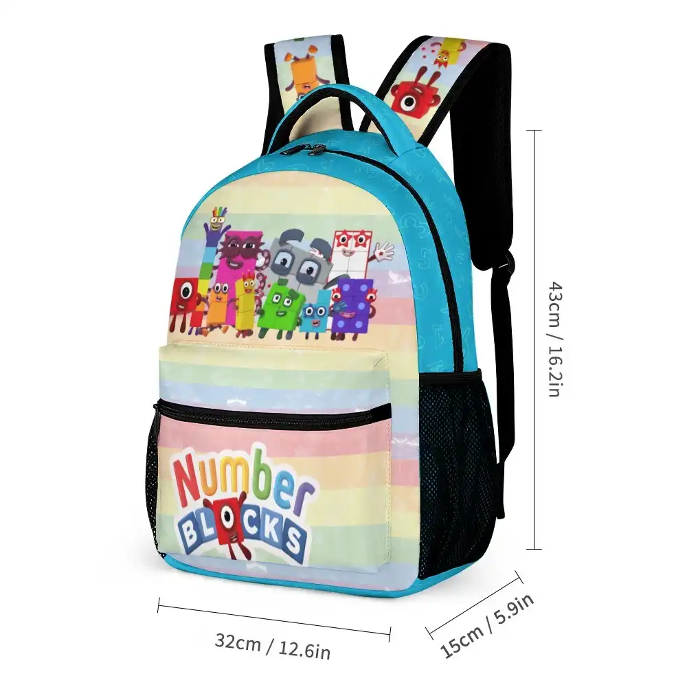 Number Blocks 3-Piece School Set – Backpack, Lunch Bag & Pencil Case (Blue)