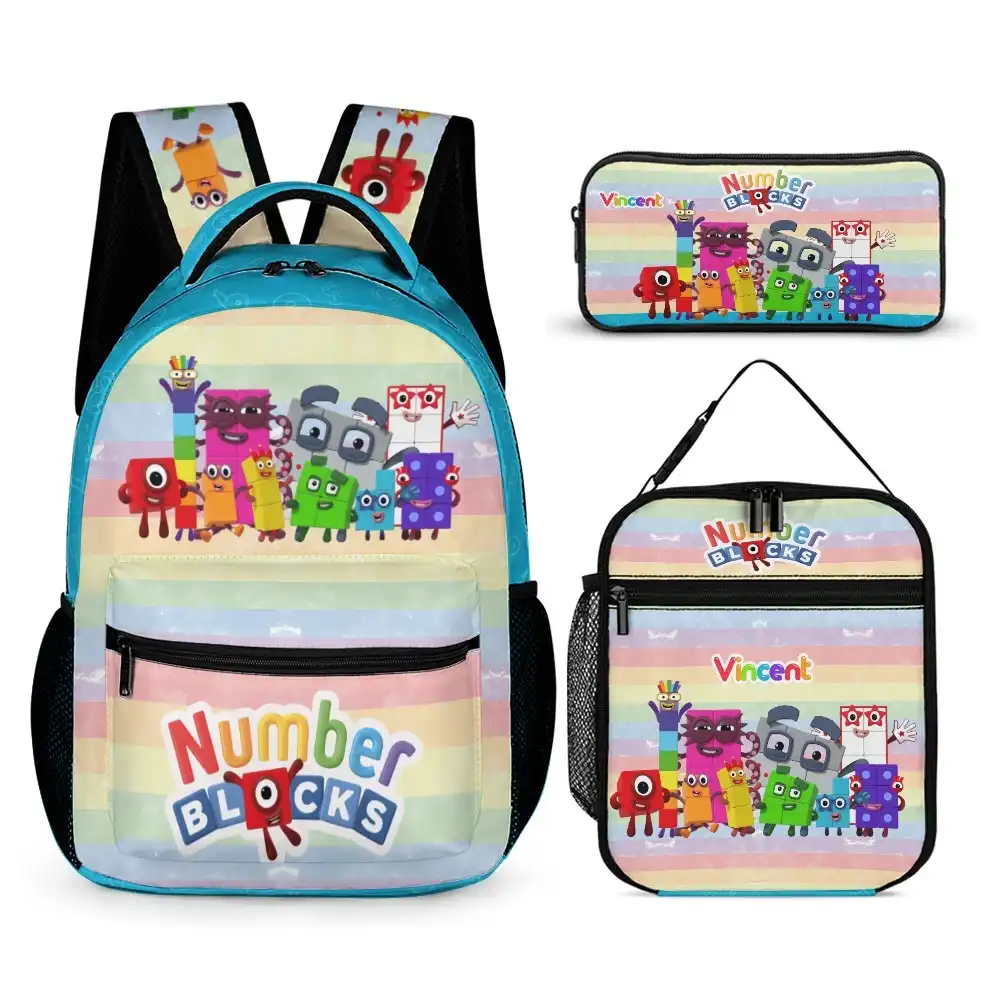Number Blocks 3-Piece School Set – Backpack, Lunch Bag & Pencil Case (Blue) Cool Kiddo 10