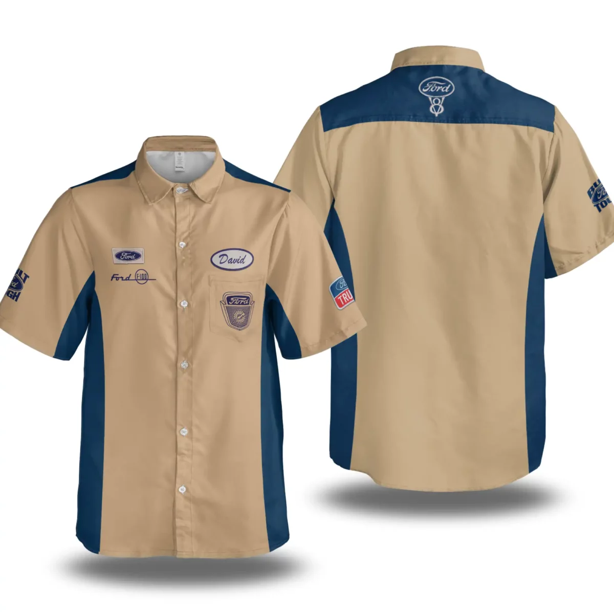 F-100 Ford Vintage Old Style Button Adult Shirt Mechanic Work Style Lightweight Fabric