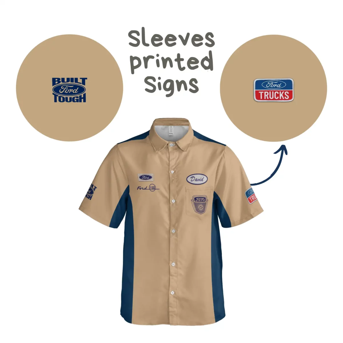 F-100 Ford Vintage Old Style Button Adult Shirt Mechanic Work Style Lightweight Fabric