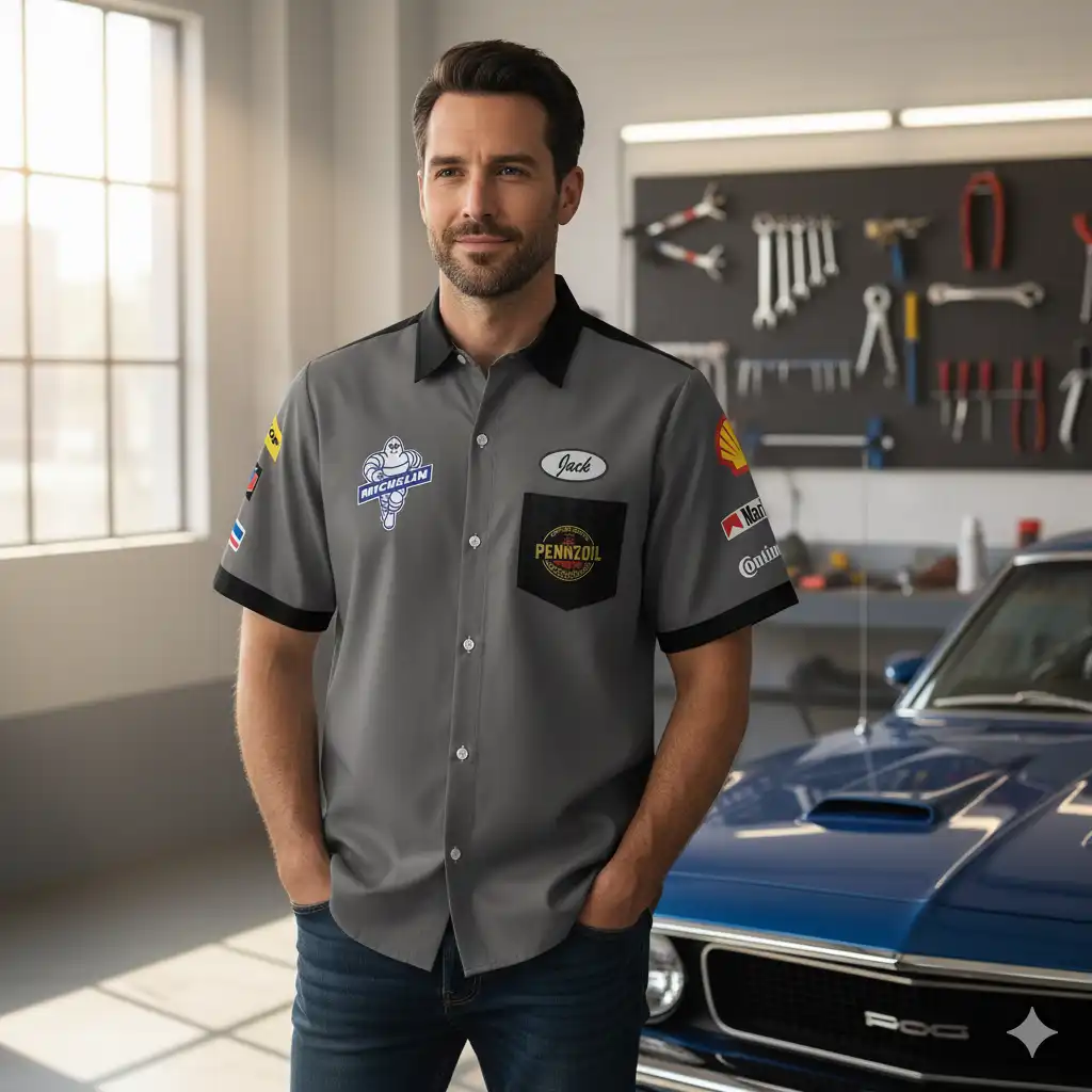 Garage Vintage Old Style Button Adult Shirt Mechanic Work Style Lightweight Fabric