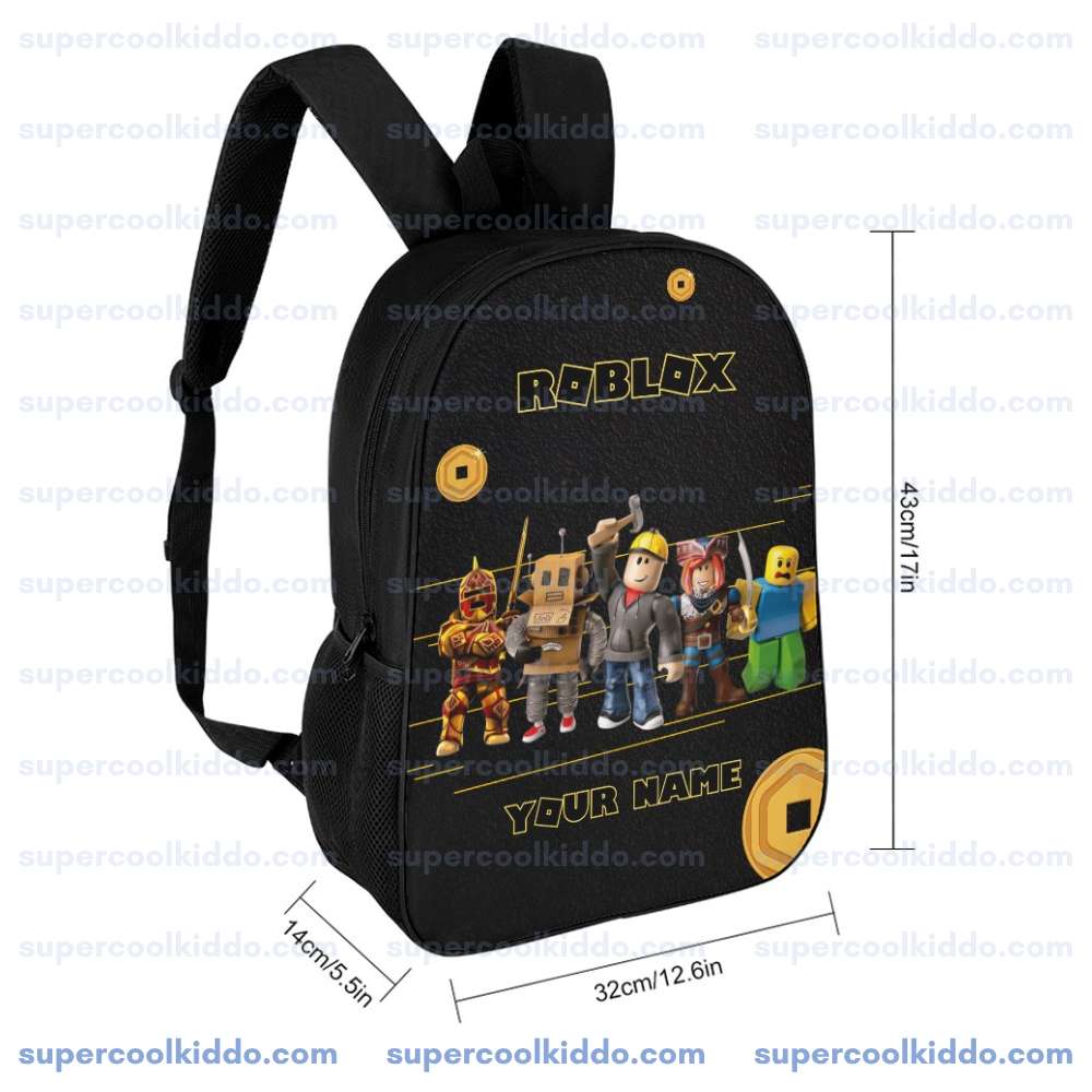 Personalized Roblox Gold Robux Backpack Custom Name Gaming School Bag 17 inch