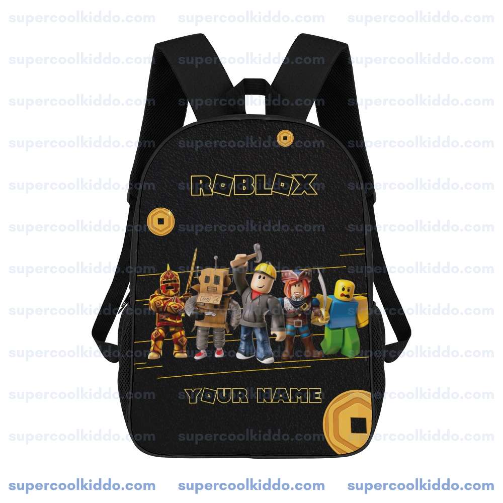 Personalized Roblox Gold Robux Backpack Custom Name Gaming School Bag 17 inch