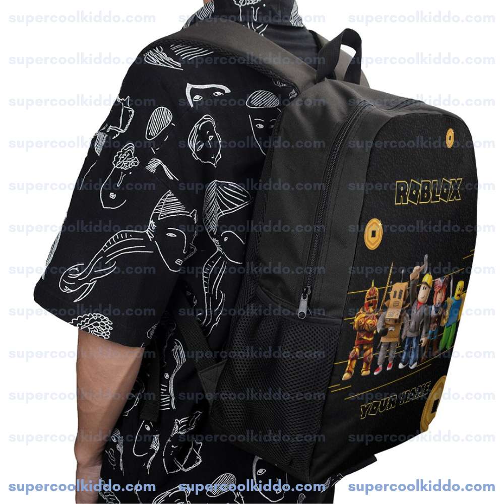 Personalized Roblox Gold Robux Backpack Custom Name Gaming School Bag 17 inch