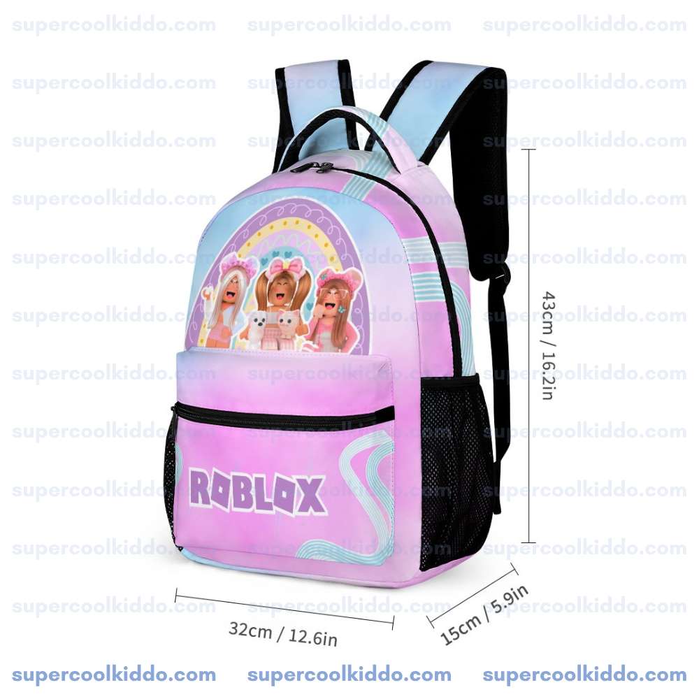 Personalized Roblox Pastel Rainbow 3-Piece Backpack Set – Custom Name School Bag, Lunch Box & Pencil Case