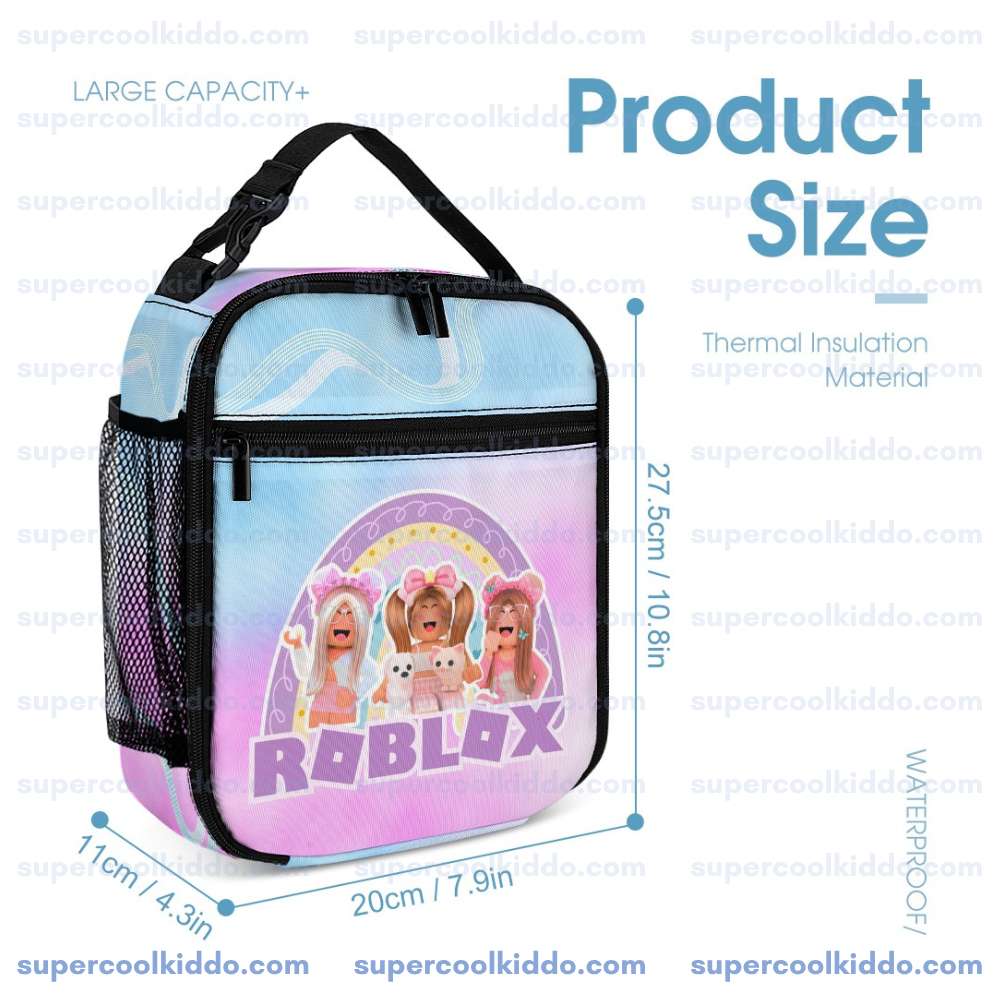 Personalized Roblox Pastel Rainbow 3-Piece Backpack Set – Custom Name School Bag, Lunch Box & Pencil Case