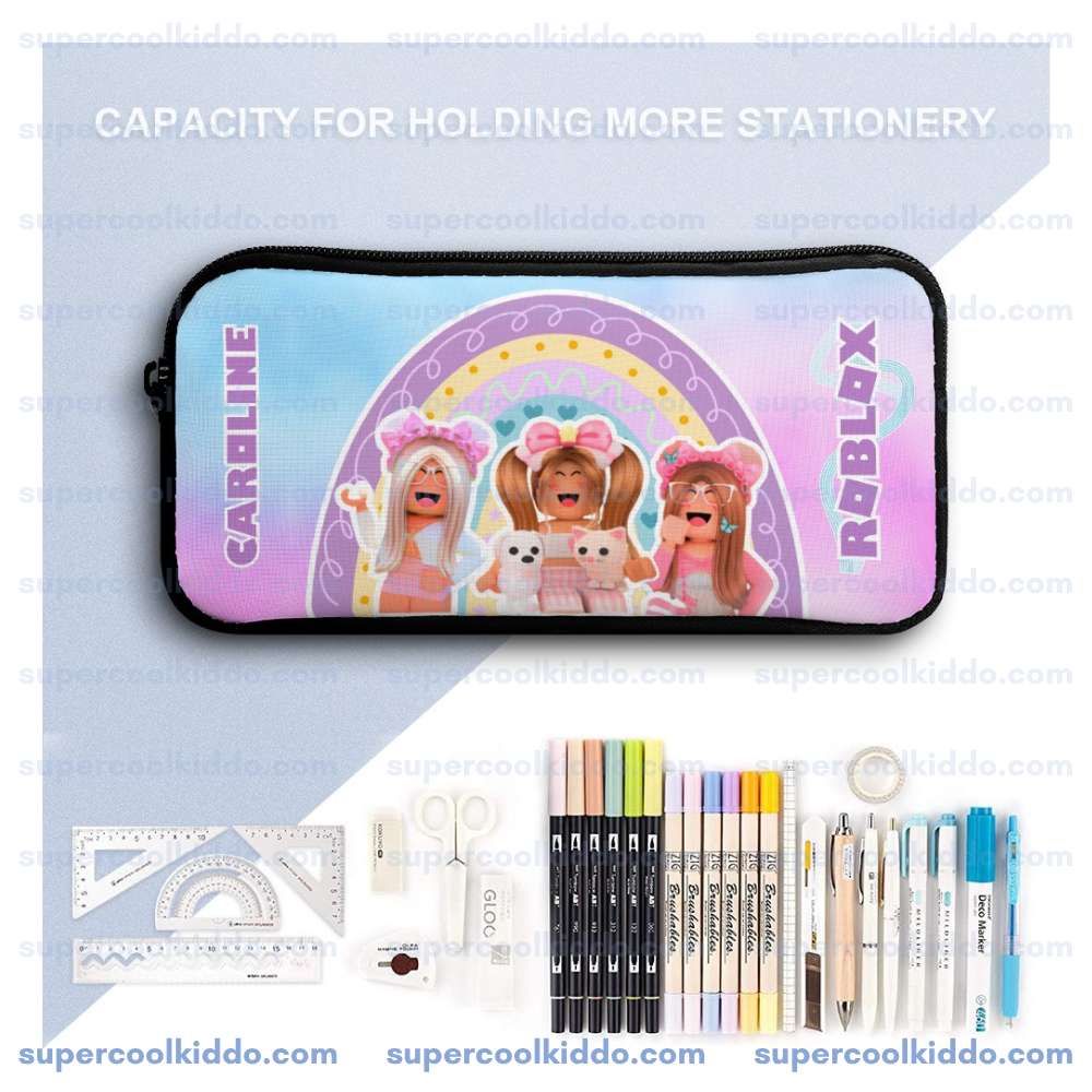 Personalized Roblox Pastel Rainbow 3-Piece Backpack Set – Custom Name School Bag, Lunch Box & Pencil Case