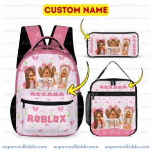 Personalized Roblox Girl Power 3-Piece Backpack Set β Custom Name School Bag, Lunch Box & Pencil Case Cool Kiddo Personalized Roblox Girl Power 3-Piece Backpack Set β Custom Name School Bag, Lunch Box & Pencil Case