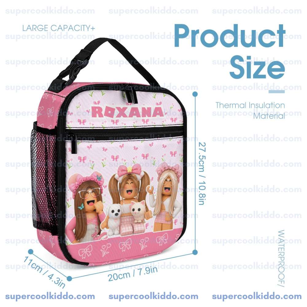 Personalized Roblox Girl Power 3-Piece Backpack Set – Custom Name School Bag, Lunch Box & Pencil Case