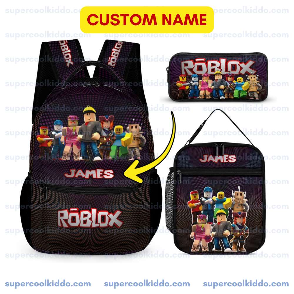 Personalized Roblox 3-Piece Backpack Set – Custom Name School Bag, Lunch Box & Pencil Case for Kids