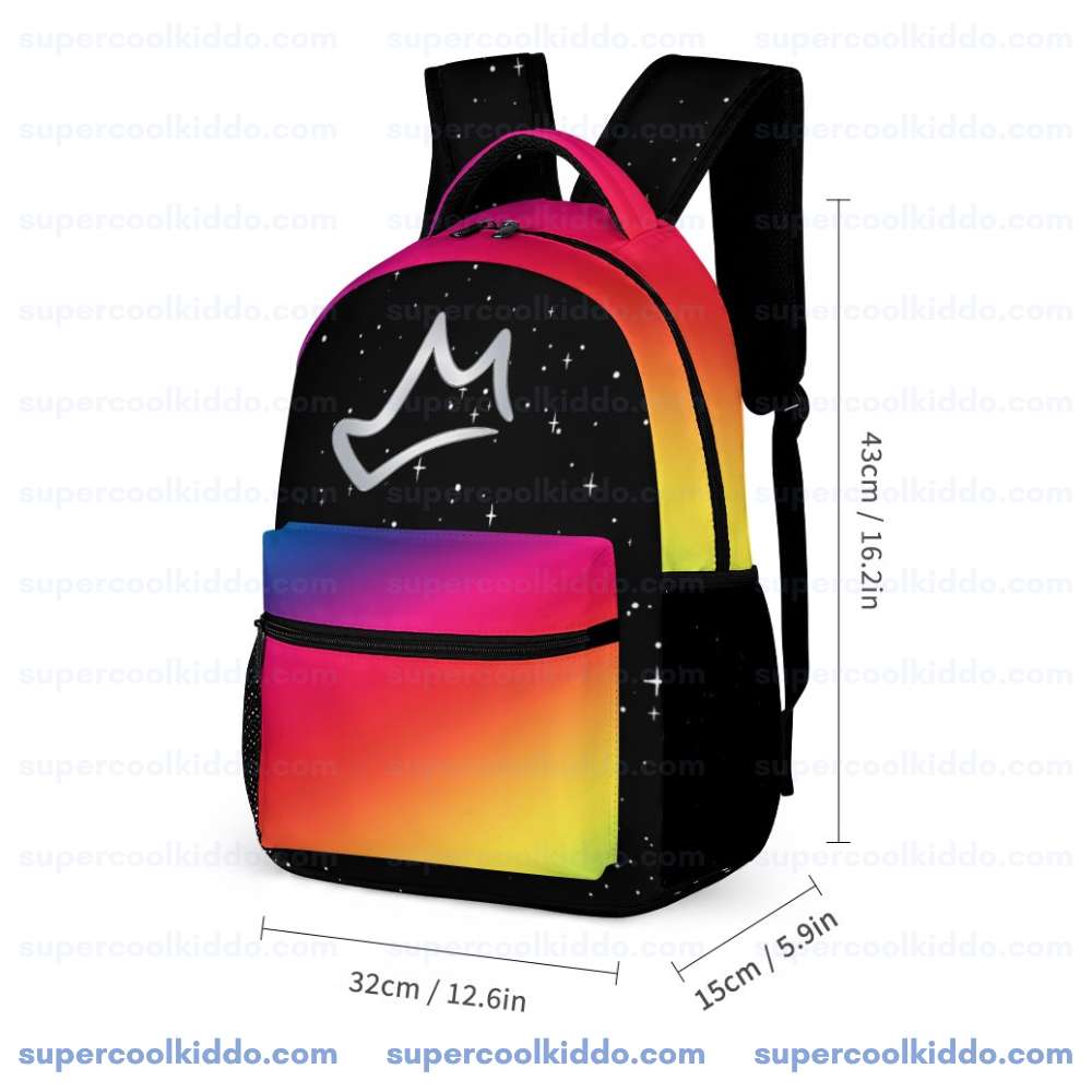 BriannaPlayz Crown Rainbow Gradient 3 Piece Backpack Set, Ergonomic School, College and Work Bag, Insulated Lunch Box and Pencil Case Bundle