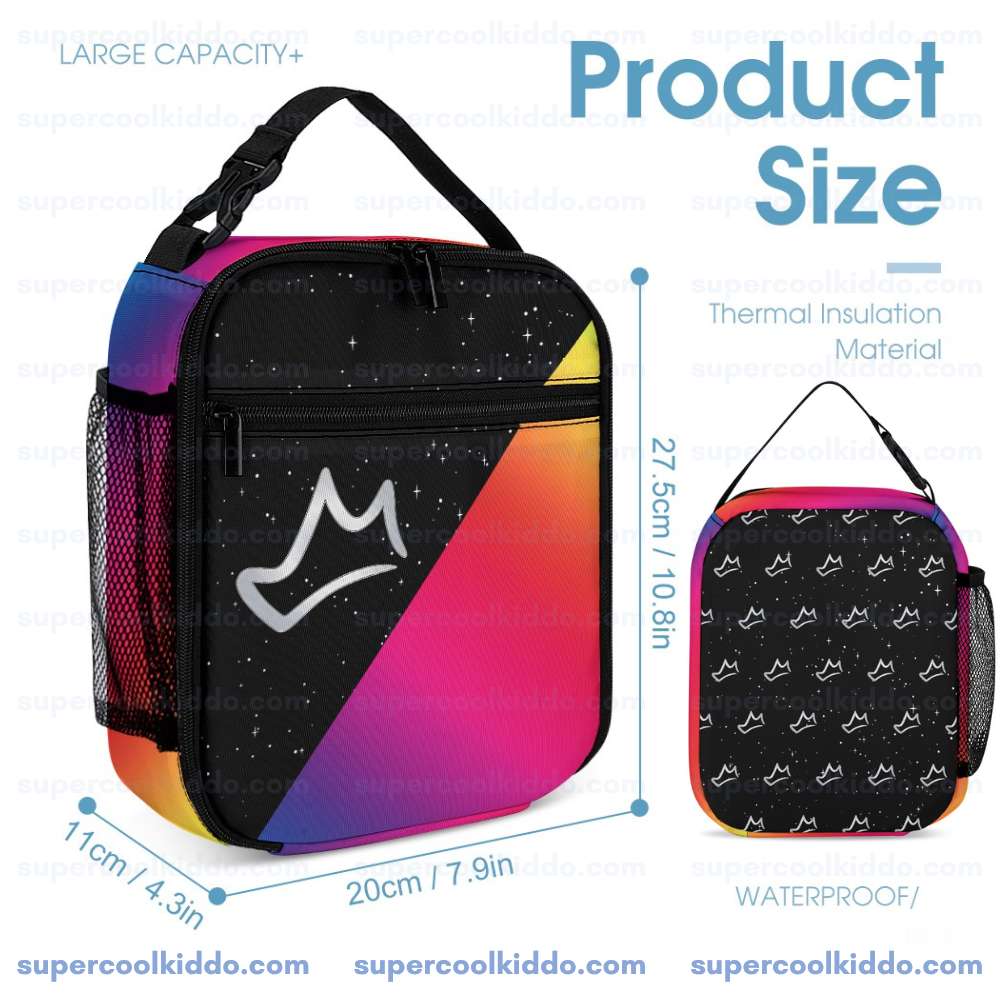 BriannaPlayz Crown Rainbow Gradient 3 Piece Backpack Set, Ergonomic School, College and Work Bag, Insulated Lunch Box and Pencil Case Bundle