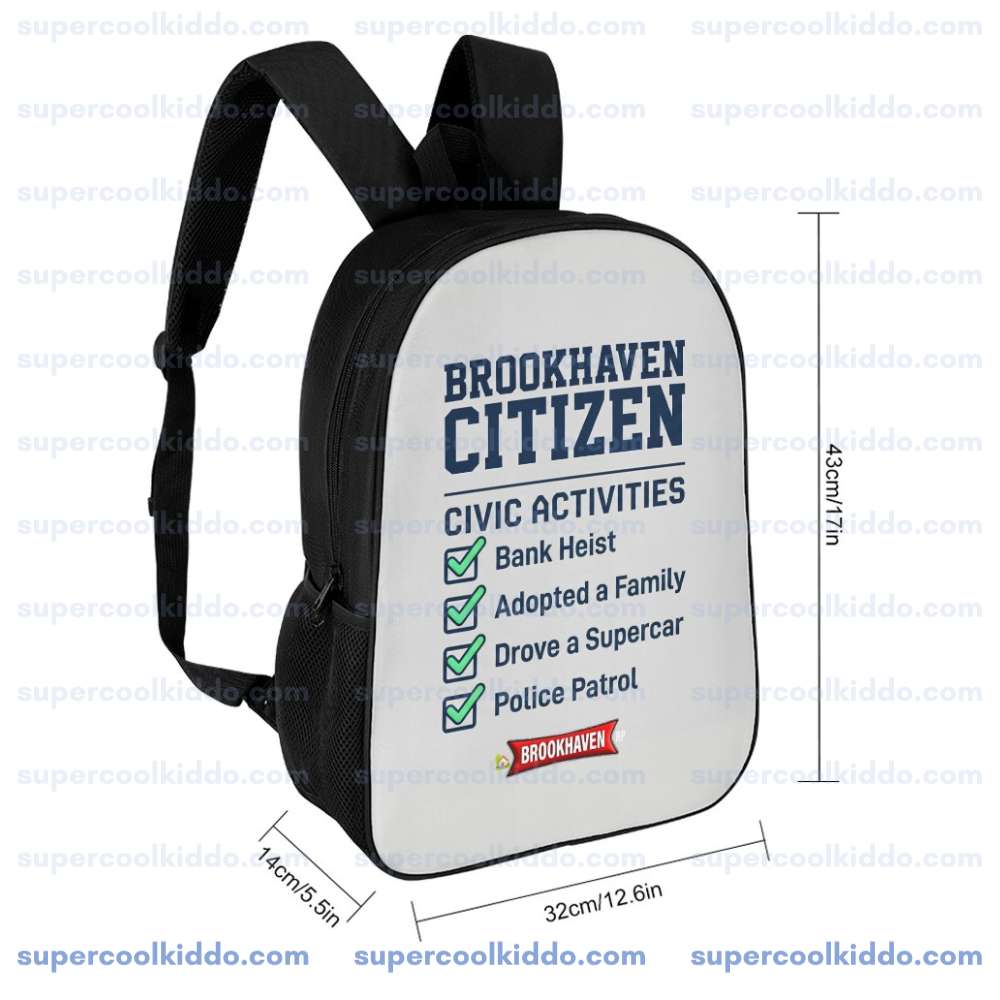 Brookhaven Citizen Meme Backpack, Funny Gamer School Bag with Civic Activities Checklist, 17 Inch Heavy Duty Gaming Bookbag