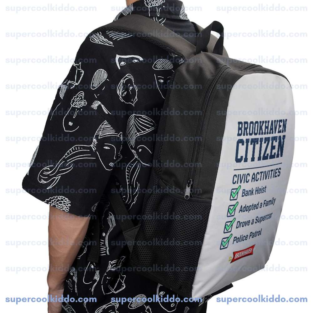 Brookhaven Citizen Meme Backpack, Funny Gamer School Bag with Civic Activities Checklist, 17 Inch Heavy Duty Gaming Bookbag