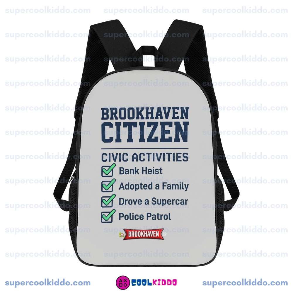 Brookhaven Citizen Meme Backpack, Funny Gamer School Bag with Civic Activities Checklist, 17 Inch Heavy Duty Gaming Bookbag